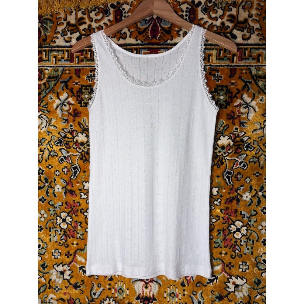 Vintage White Pointelle Cotton Lace Camisole sz Medium